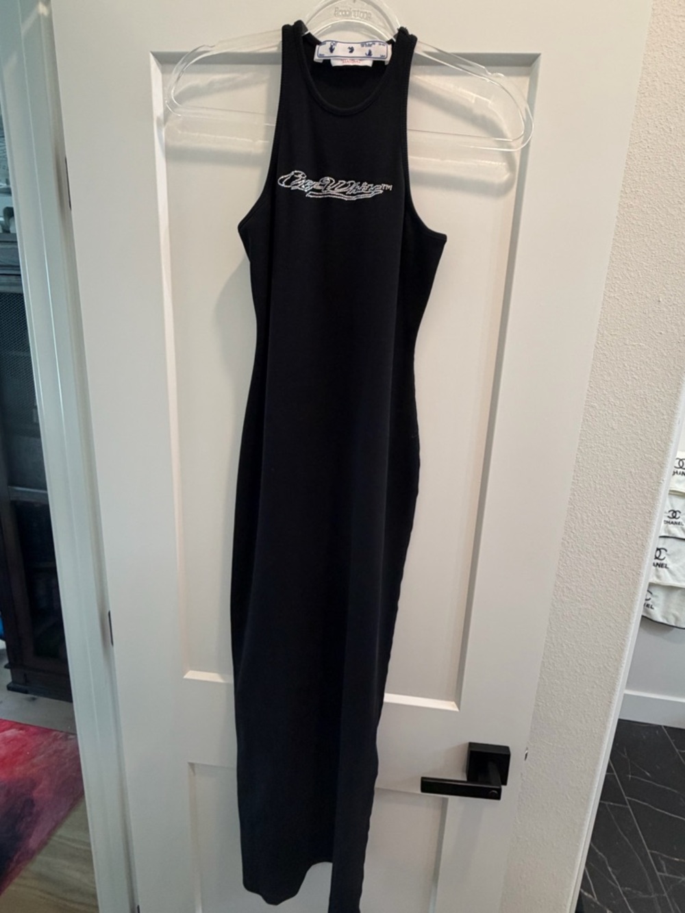 Virgil Off-White tank dress with rhinestone logo
